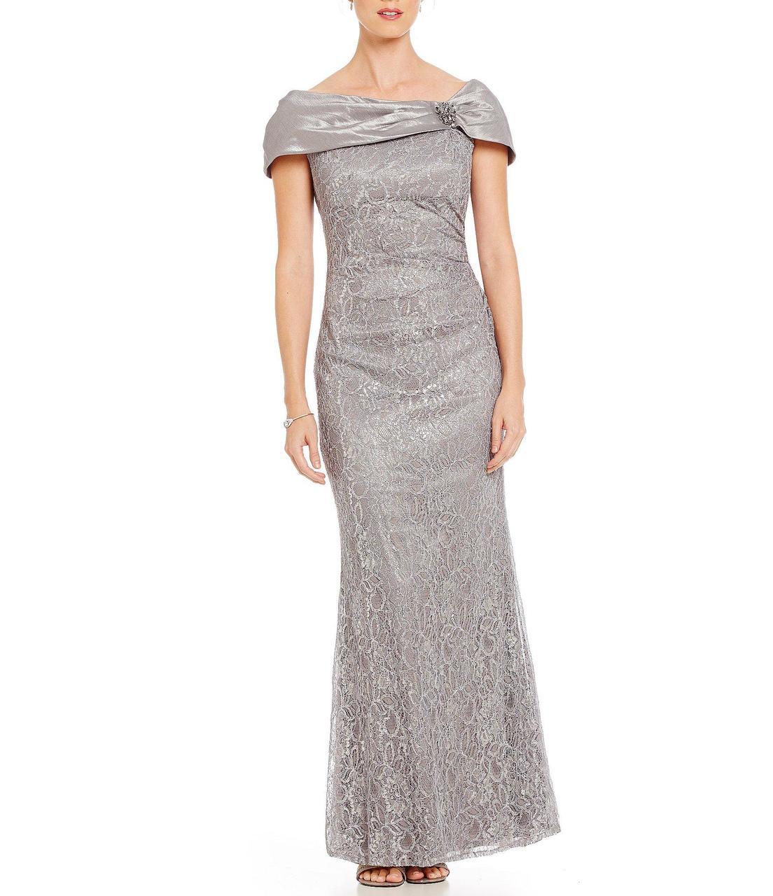 Emma Street - Floral Laced Asymmetric Neck Sheath Dress ES711 in Silver