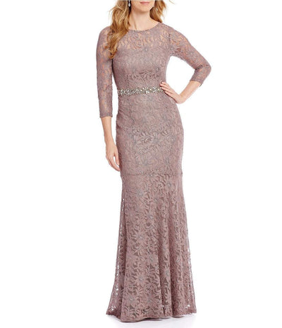Decode 1.8 - 184138 Long Sleeves Lace Evening Gown in Gray