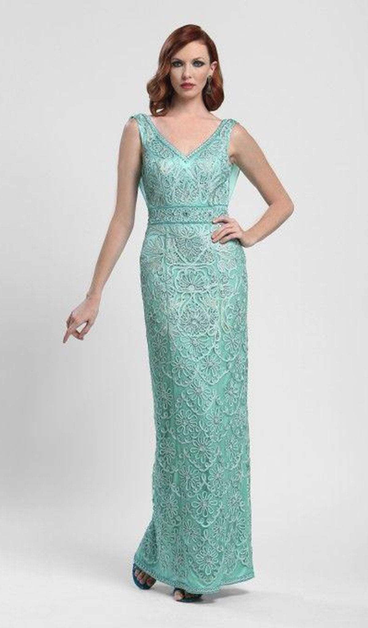 Sue Wong - N4110 Ribbon Embellished Cowl Evening Dress In Blue