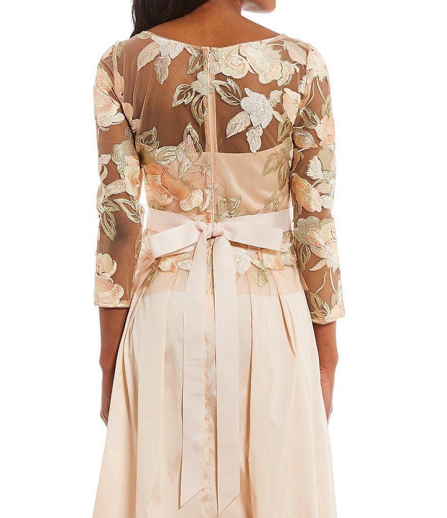 Adrianna Papell - AP1E203037 Floral Embroidered Taffeta A-line Dress in Neutral and Orange