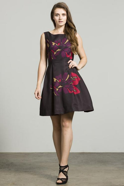 Taylor - Floral Print Short Dress 8476M in Black and Floral