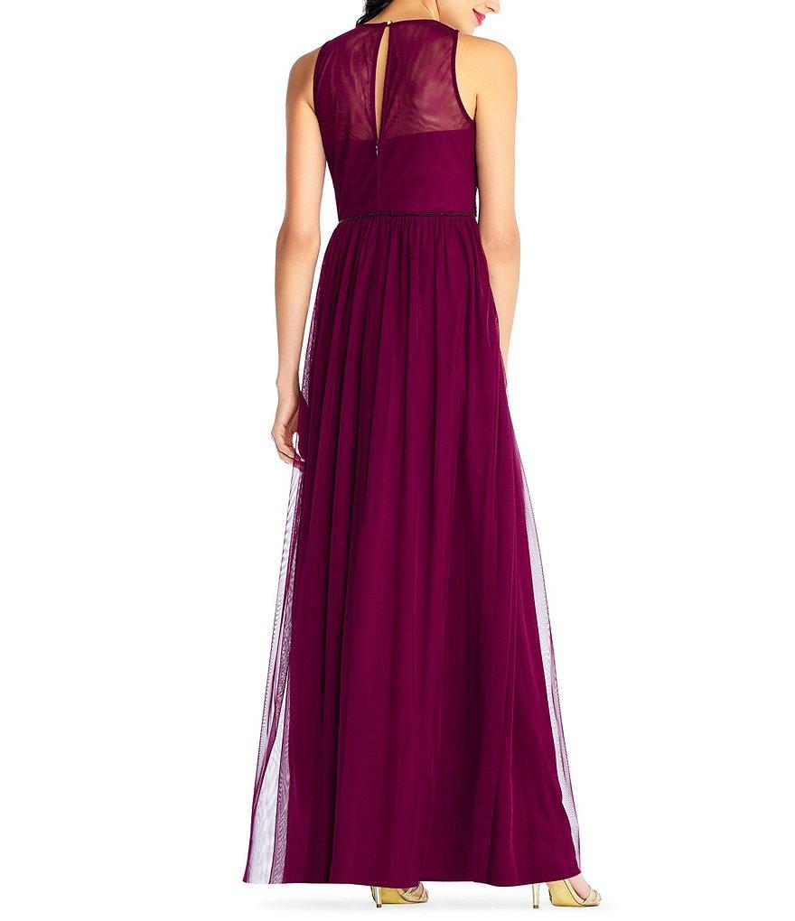 Adrianna Papell - AP1E203102 Filigree Beaded Embroidered Tulle Gown in Purple