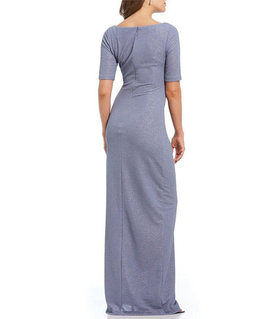 Adrianna Papell - AP1E203509 Ruched V-neck Column Dress With Slit In Silver