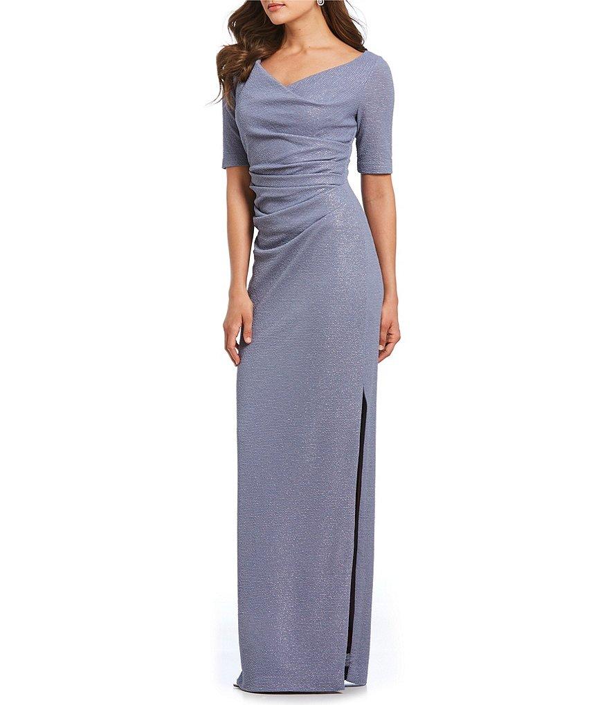 Adrianna Papell - Column Dress With High Slit AP1E203509SC In Silver