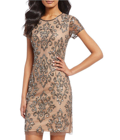 Adrianna Papell - AP1E202291 Embellished Jewel Cocktail Dress In Gray and Neutral