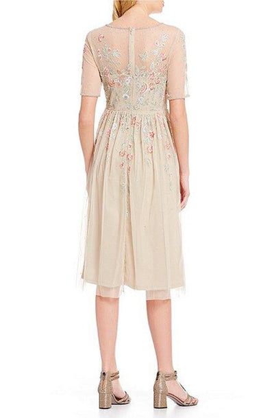 Adrianna Papell - AP1E205374 Beaded Bateau Knee Length A-line Dress In Neutral