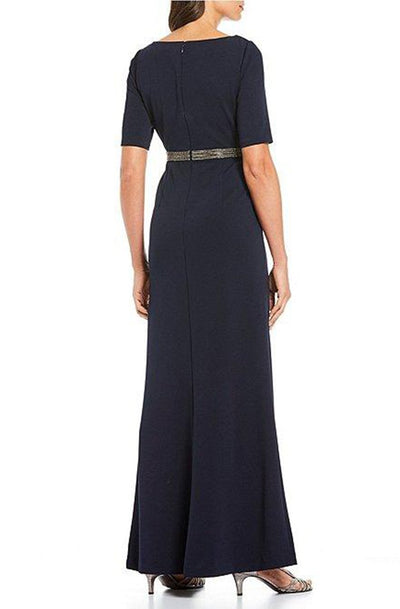 Adrianna Papell - AP1E205720 Bateau Embellished Crepe Sheath Dress In Blue