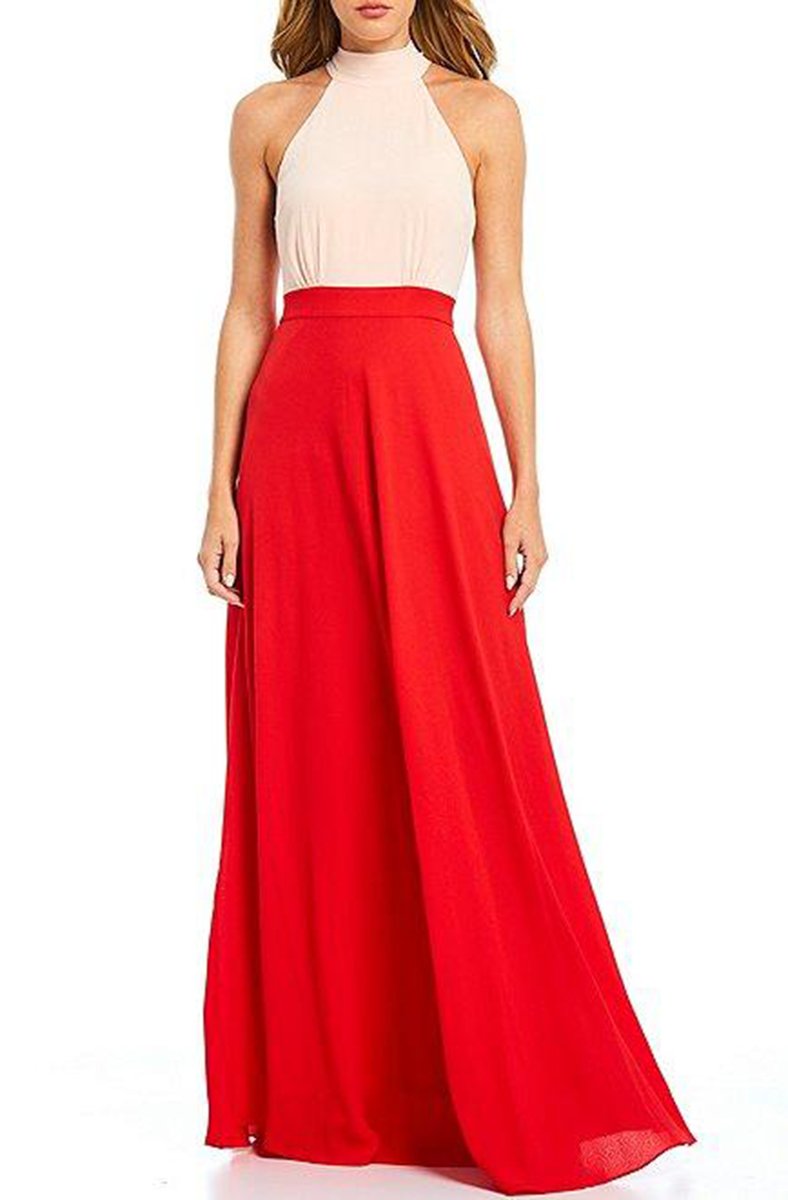 Laundry - HP03W47 High Halter Chiffon A-line Dress In Pink and Red