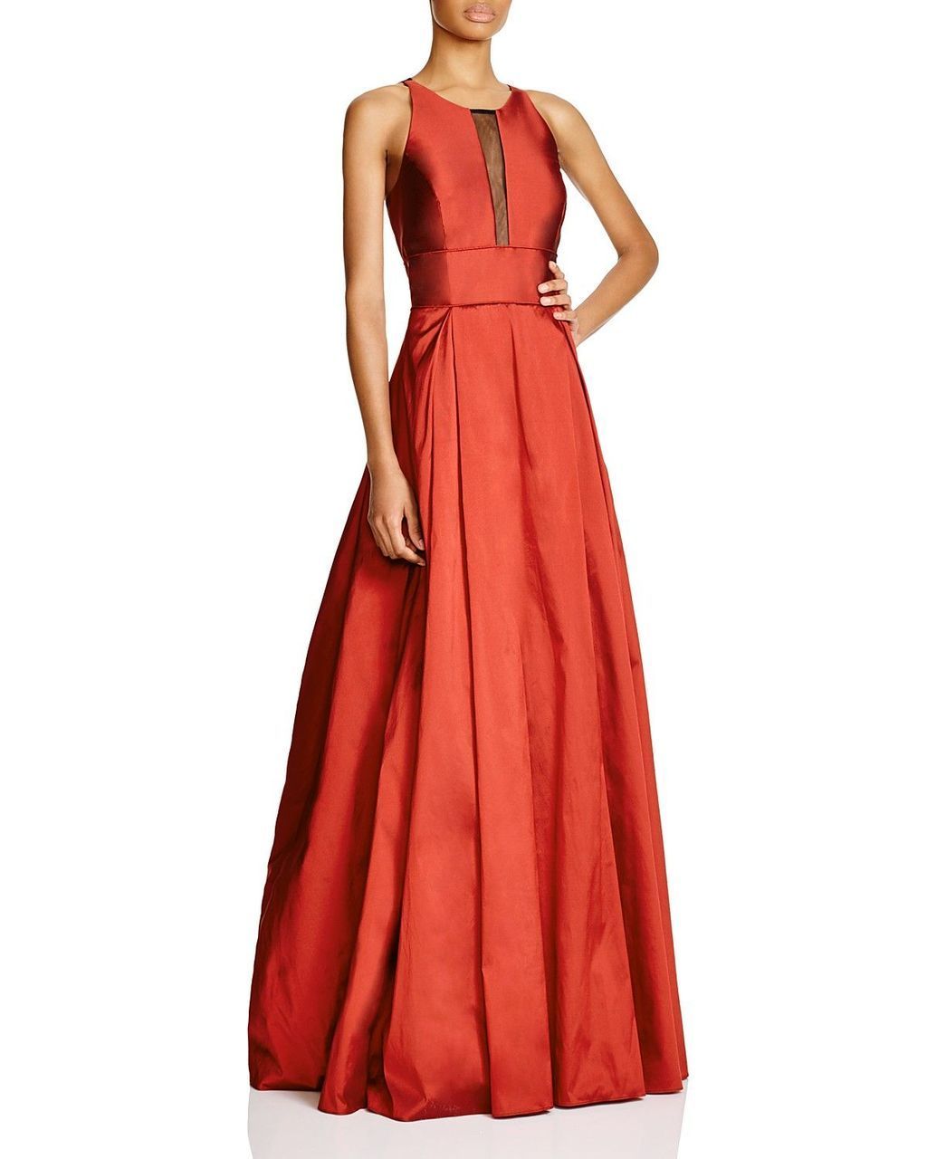 Aidan Mattox - Illusion Paneled Taffeta Evening Gown 54467610  In Red