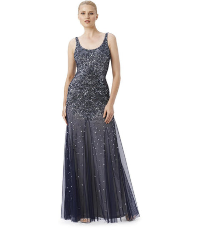 Adrianna Papell - Square Neck Sleeveless Sparkling Gown 91895430 in Blue