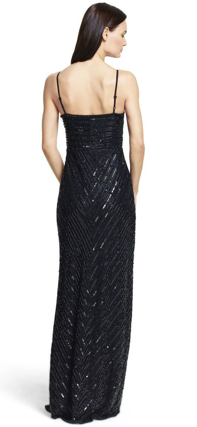 Adrianna Papell - Fine Strap Fully Beaded V-Neck Gown 91905320 in Black