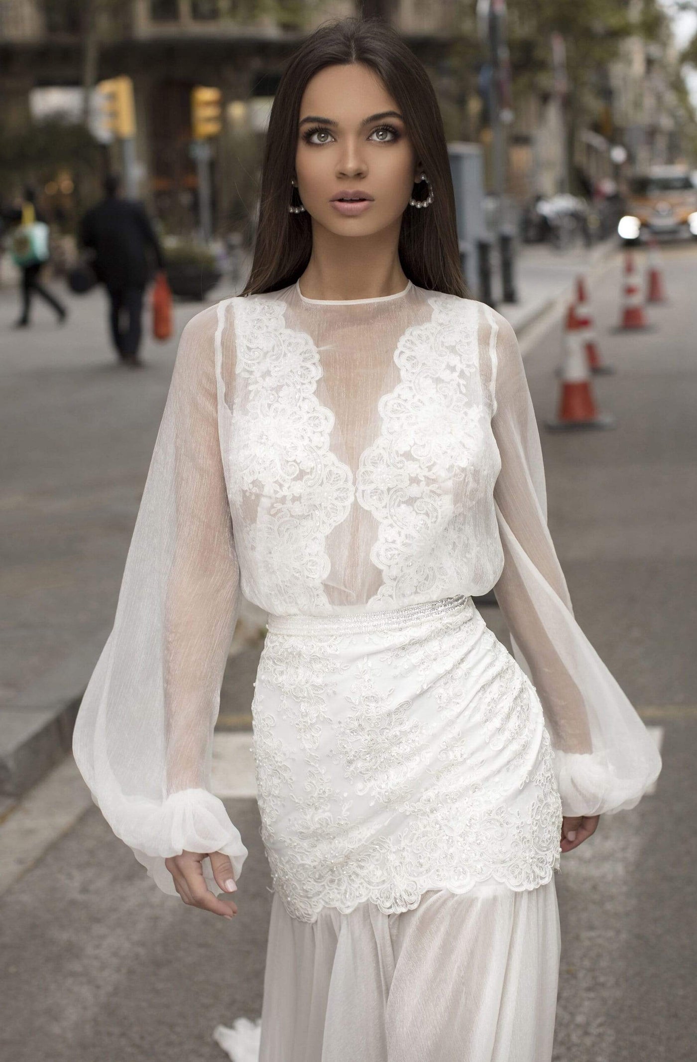 Tarik Ediz - 93957 Illusion Lace Sheath Dress Wedding Dresses