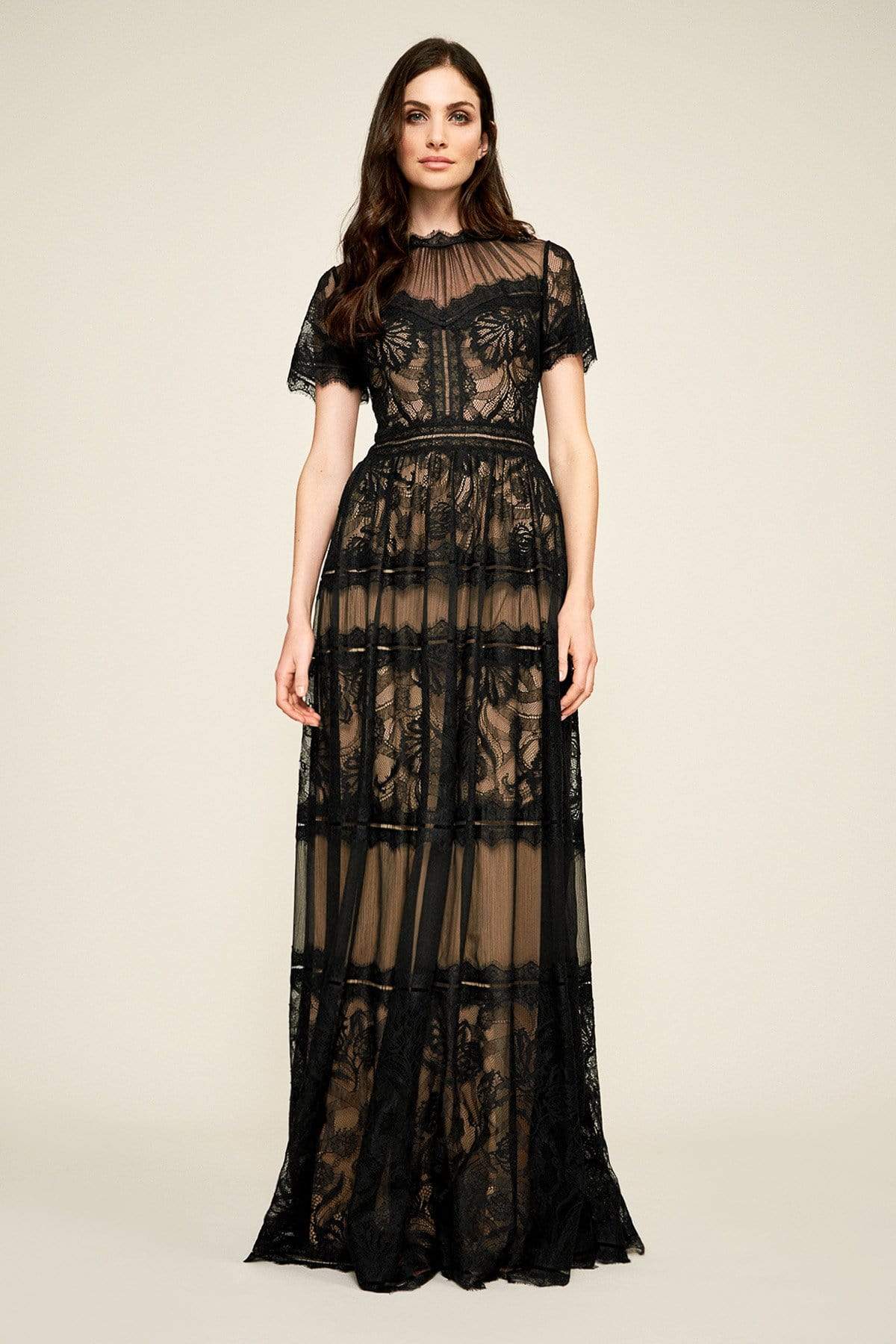 Tadashi Shoji - Lace Gathered Jewel A-Line Dress Special Occasion Dress
