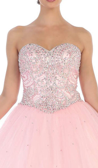 May Queen - LK83 Bejeweled Sweetheart Evening Gown In Pink