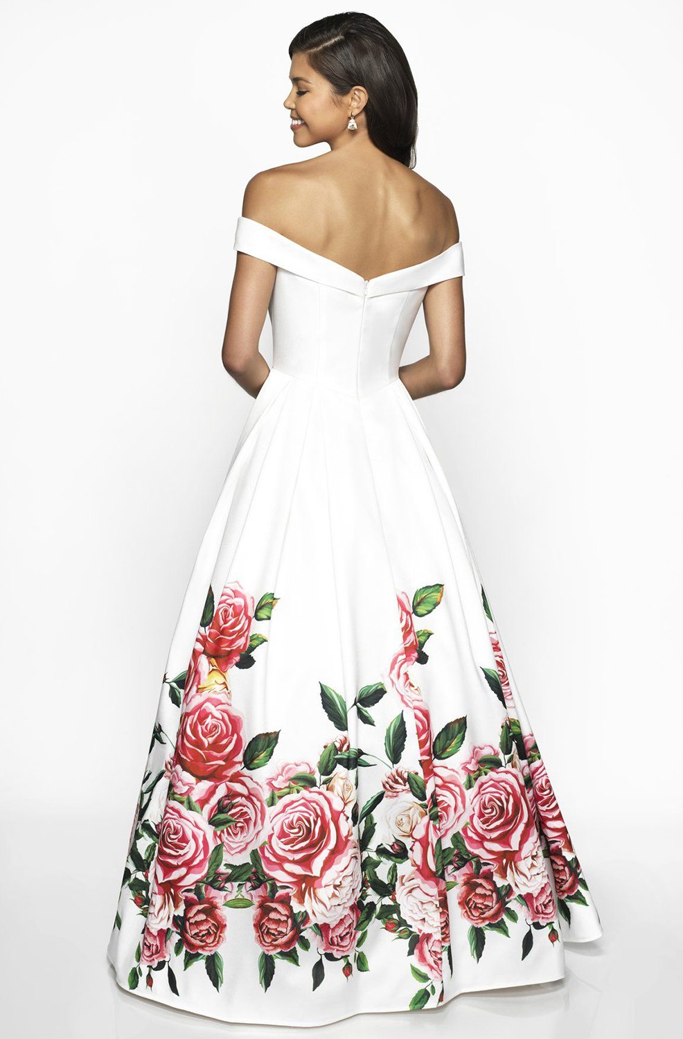 Blush by Alexia Designs - C2062 Plunging Off-Shoulder Ballgown In White