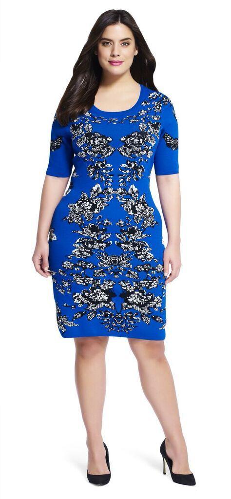Adrianna Papell - 14242931 Printed Scoop Neck Sheath Dress in Blue and Multi-color