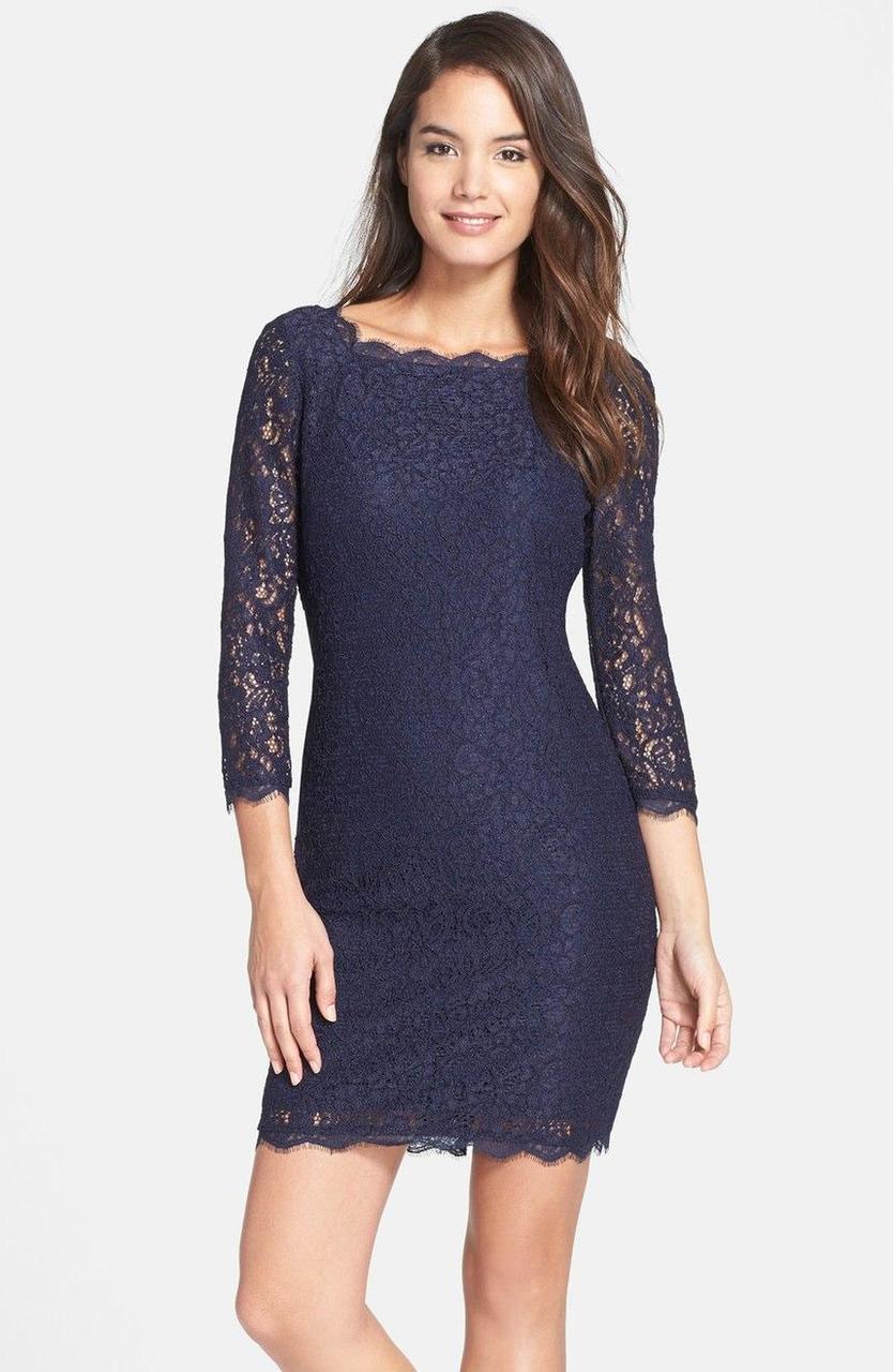 Adrianna Papell - Scalloped Lace Dress 41864782 in Blue