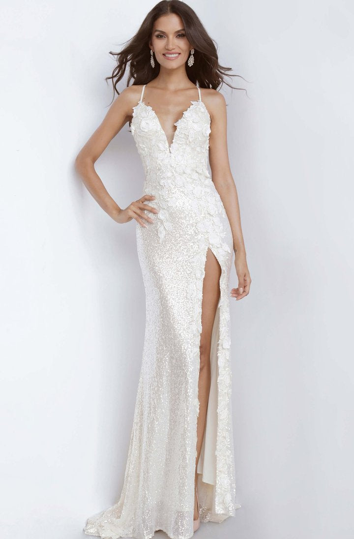 Jovani - 1012SC Sequined Lace Deep Sweetheart Gown
