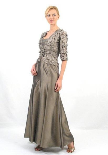1016 Straight Floral Long Dress with Jacket in Silver