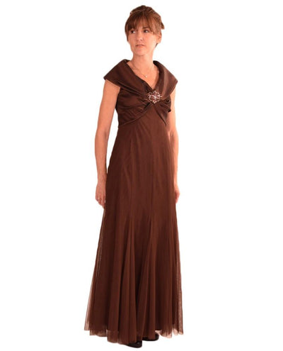 Emma Street - ES636 Beaded V-neck A-line Dress in Brown