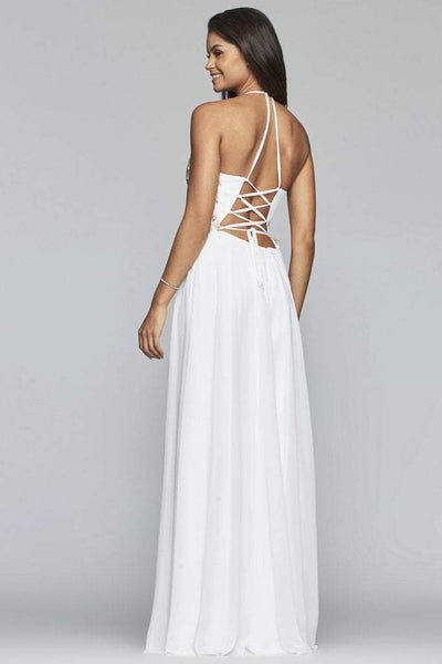 Faviana - Plunging V Neckline Halter Lace Up Back Gown 10201 In White
