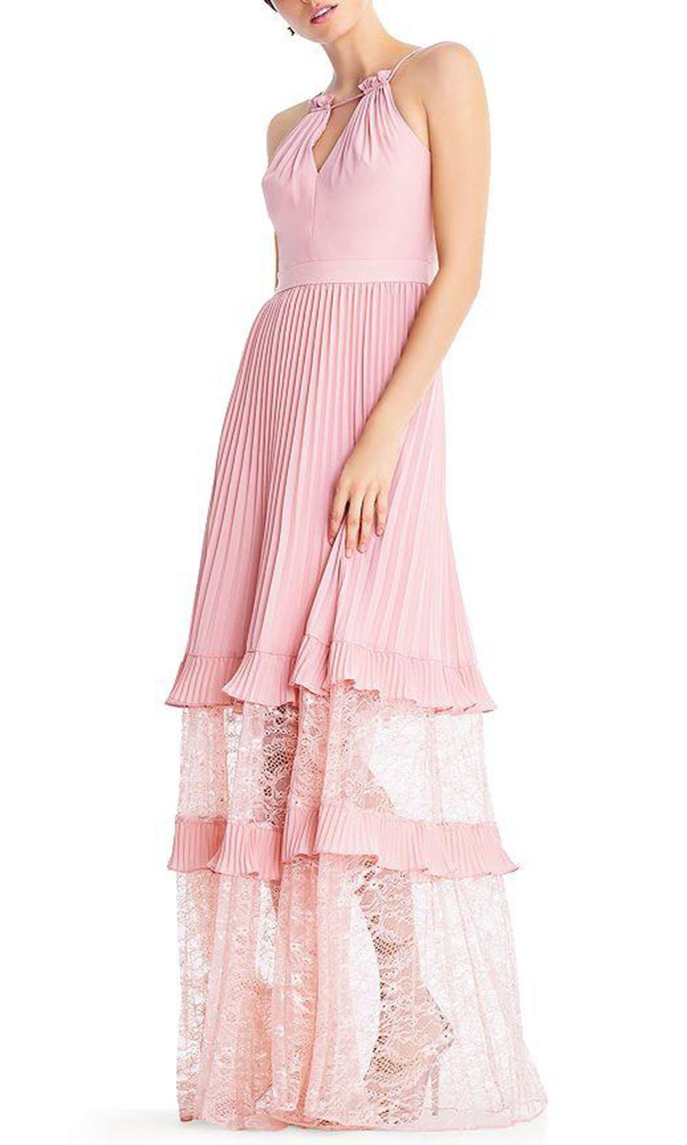 Aidan Mattox - MN1E203714 Halter Neck Accordion Pleat Tiered Dress In Pink