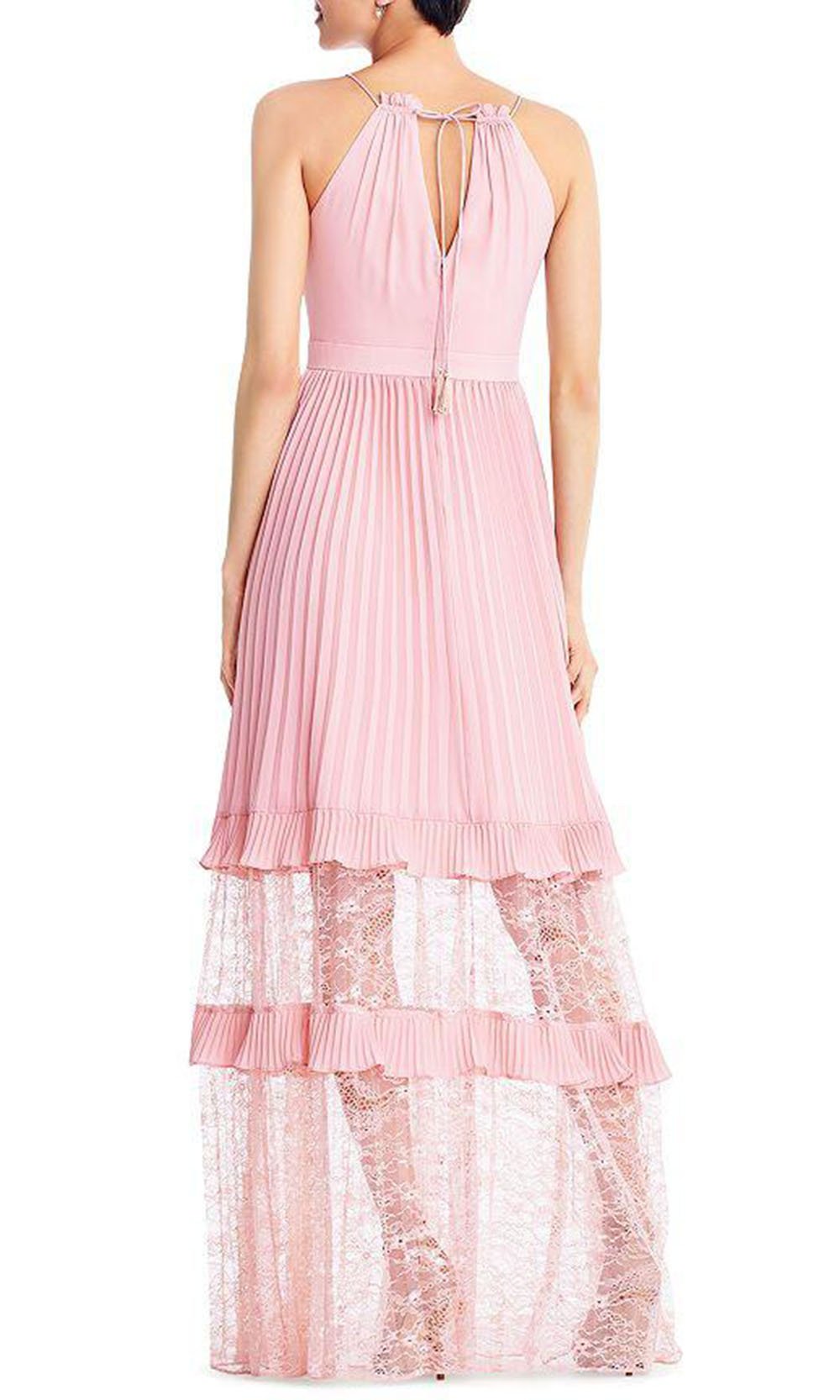 Aidan Mattox - MN1E203714 Halter Neck Accordion Pleat Tiered Dress In Pink