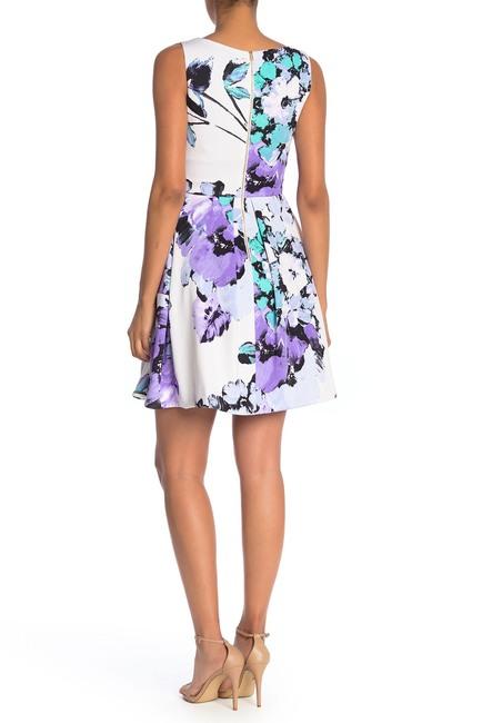 Taylor - 1307M Sleeveless Floral Print Fit and Flare Short Scuba Dress In White and Purple