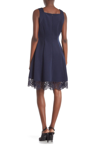 Donna Ricco - DR50624 Sleeveless V Neck Woven lace Hem A-line Dress In Blue
