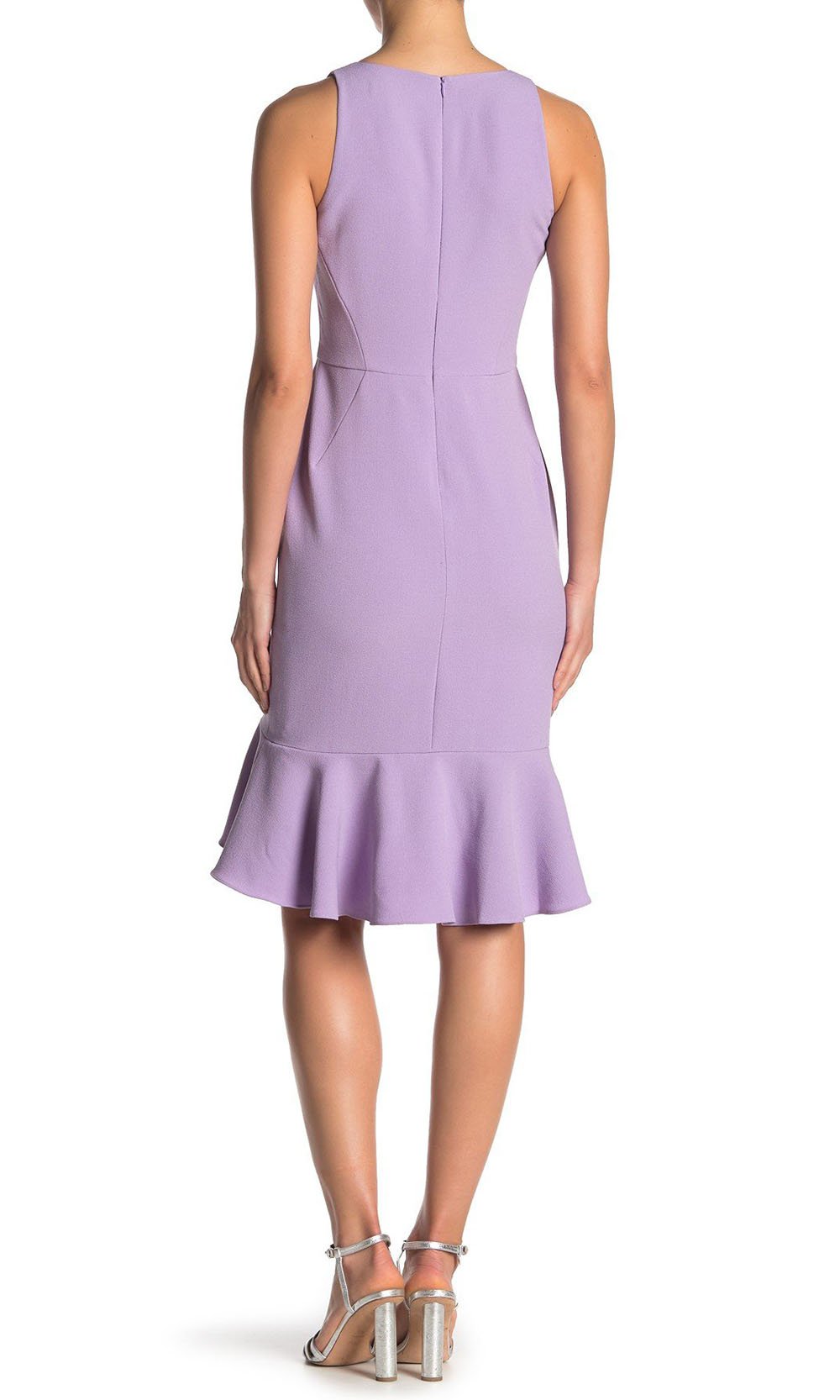 London Times - T4054M Sleeveless Jewel Flutter Hem Knee Length Dress In Purple