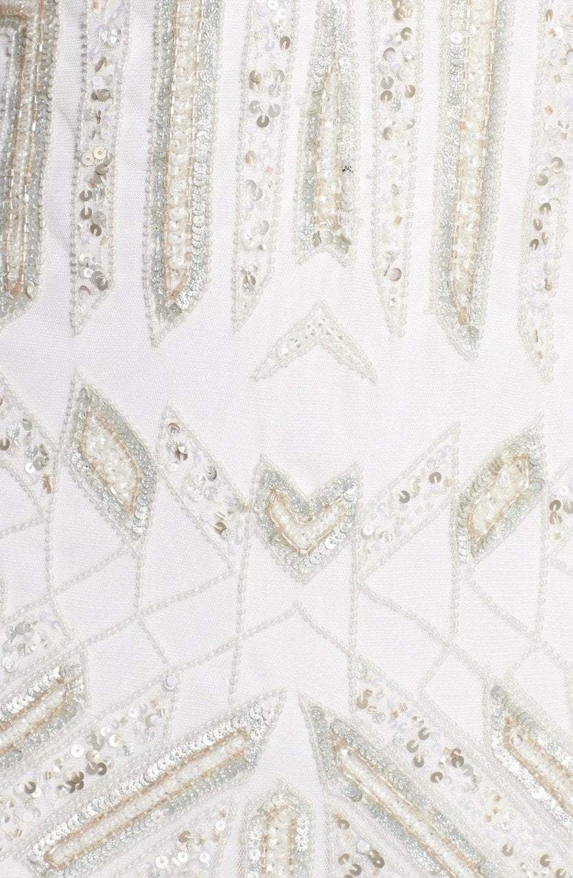 Adrianna Papell - 41899240 Geometric Beaded V-Neck Sheath Dress in White
