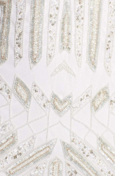Adrianna Papell - 41899240 Geometric Beaded V-Neck Sheath Dress in White