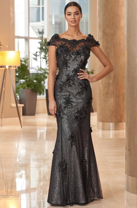 Alexander By Daymor - Embellished Bateau Trumpet Gown 1061 In Black and Silver