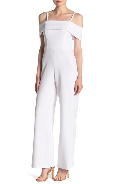 Laundry - HP01K57G Off-Shoulder Popover Crepe Jumpsuit In White