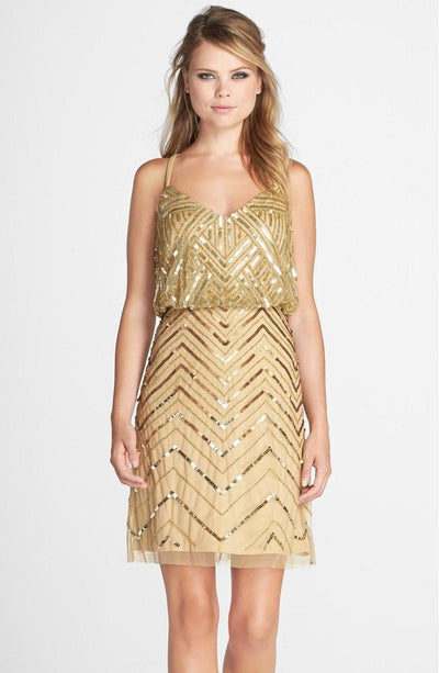 Adrianna Papell - Sequined Chevron Dress 41913670 in Gold