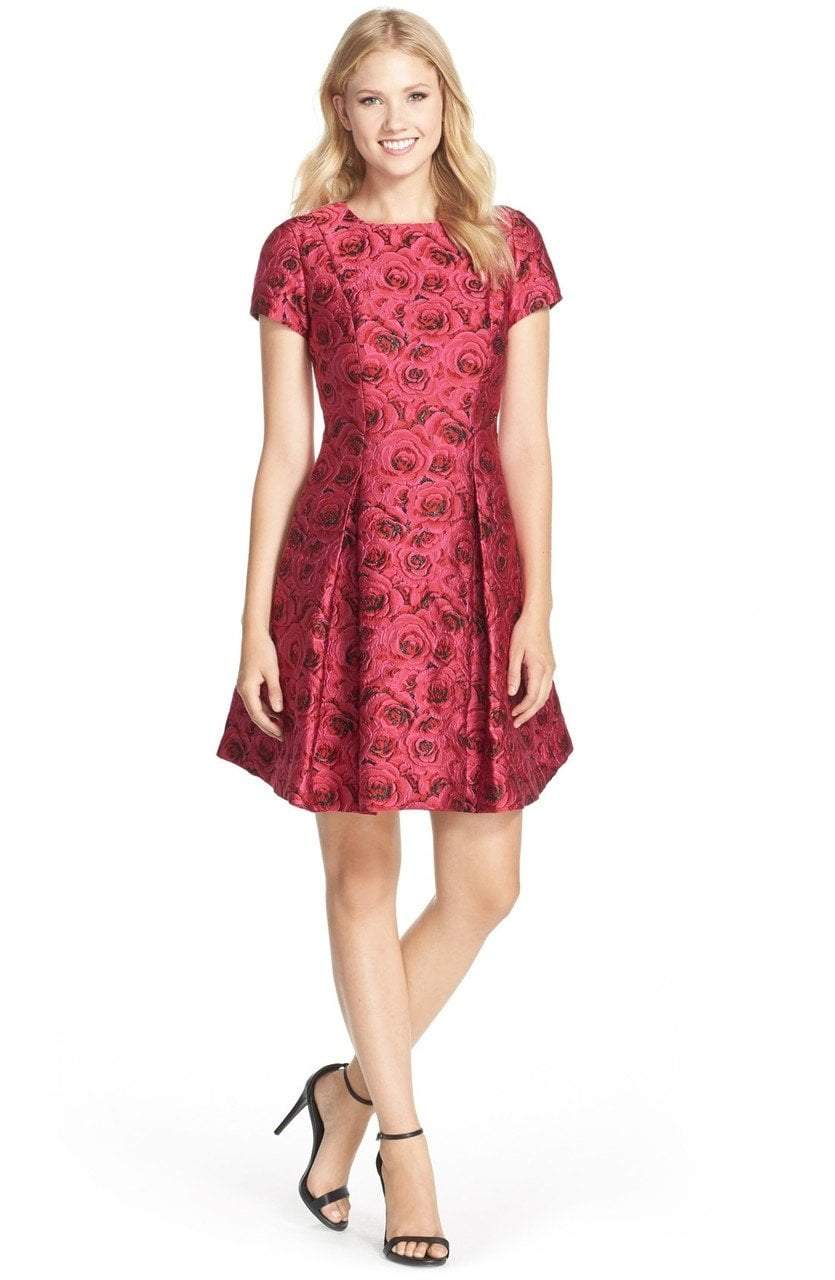 Taylor - 5913M Short Sleeve Rosebud Dress in Black Rose