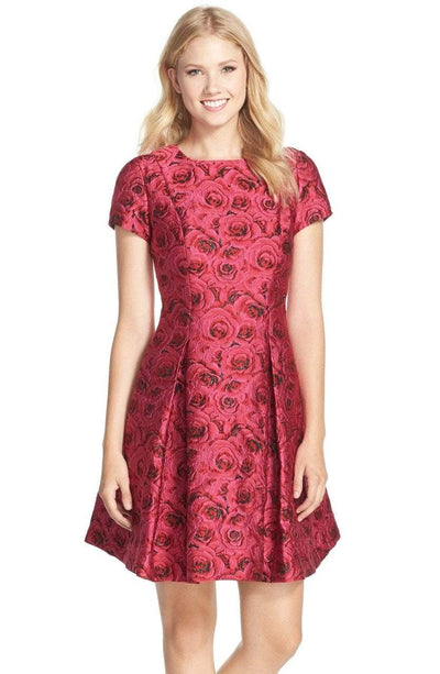 Taylor - 5913M Short Sleeve Rosebud Dress in Black Rose