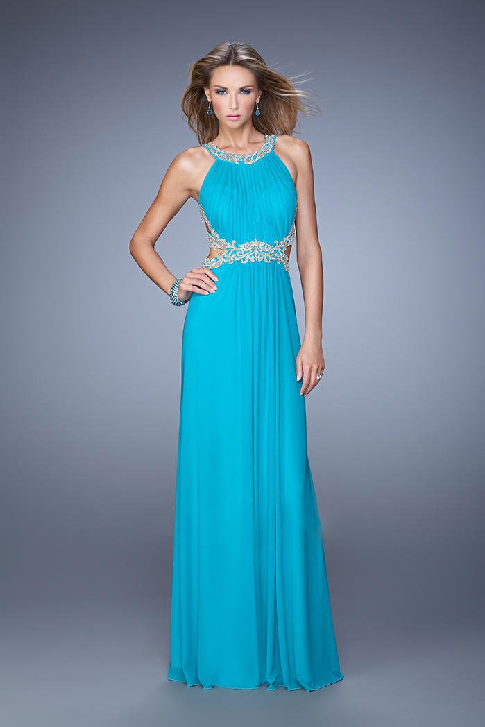 La Femme - 21101 Stunning Illusion Cutout Evening Dress In Blue and Green