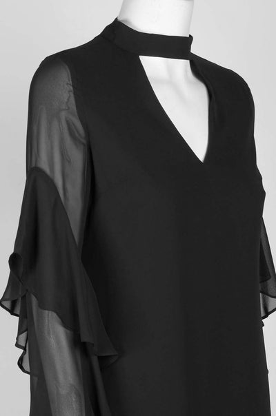 Sam Edelman - 10F091 Cutout Front Draped Sleeves Chiffon Short Dress in Black
