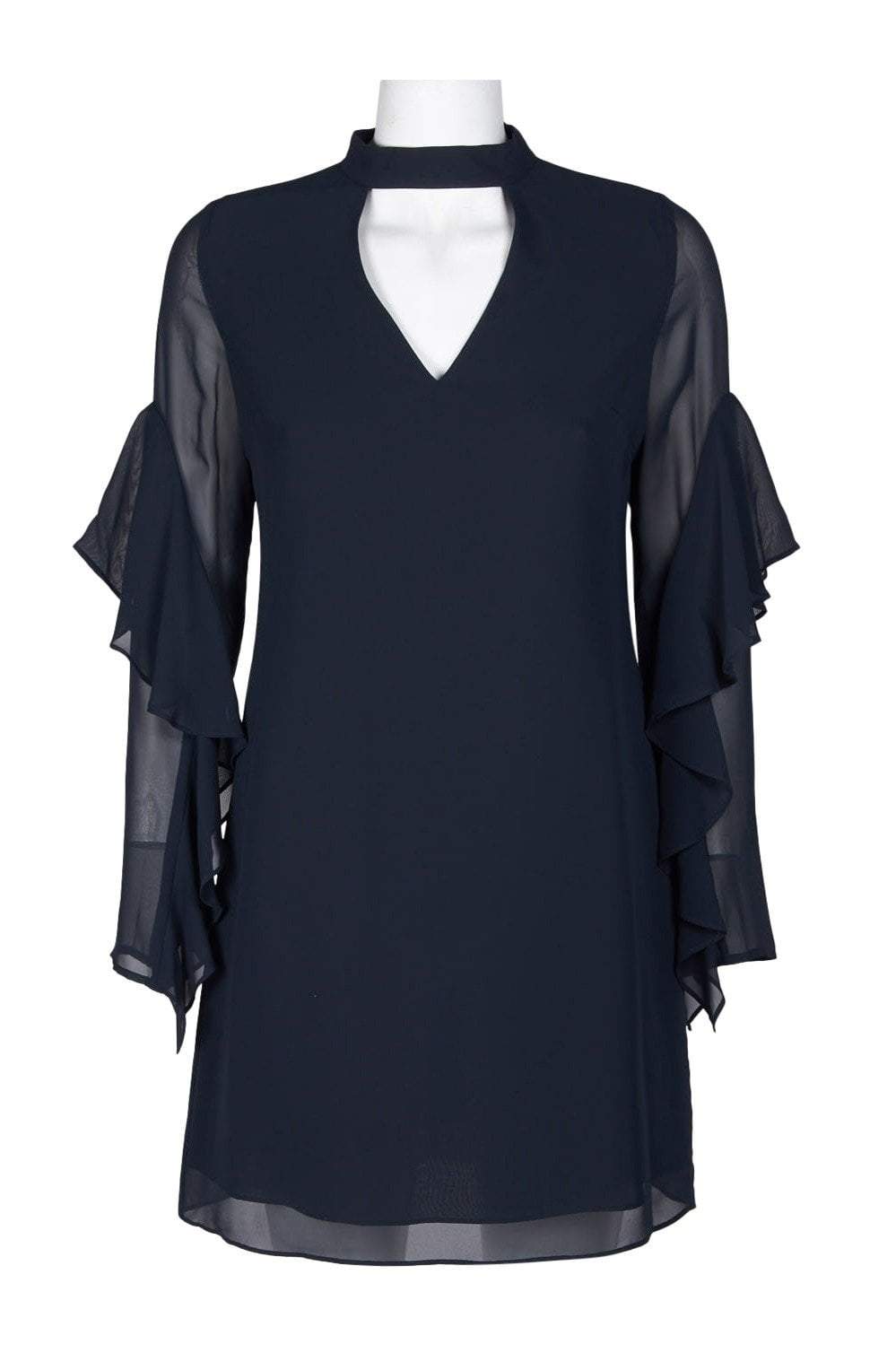 Sam Edelman - 10F091 Cutout Front Draped Sleeves Chiffon Short Dress in Blue
