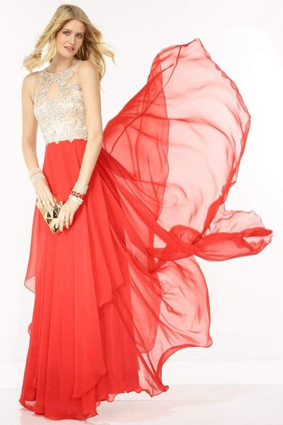 Alyce Paris - 1100 Beaded Illusion A-Line Dress In Pink and Neutral