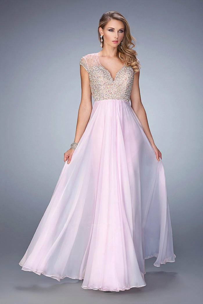 La Femme - 21516 Bedazzled Sweetheart A-line Dress in Pale Pink