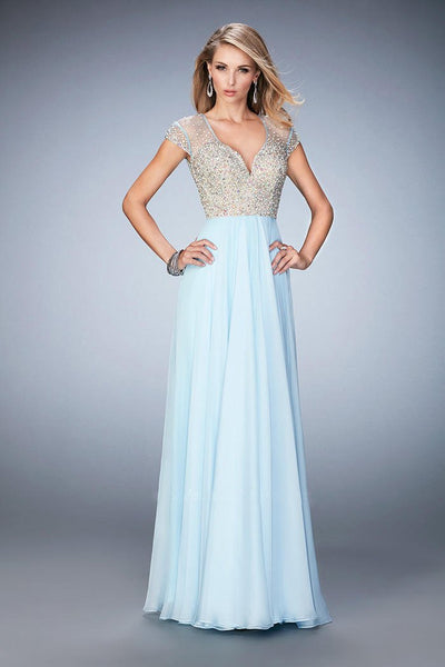 La Femme - 21516 Bedazzled Sweetheart A-line Dress in Powder Blue