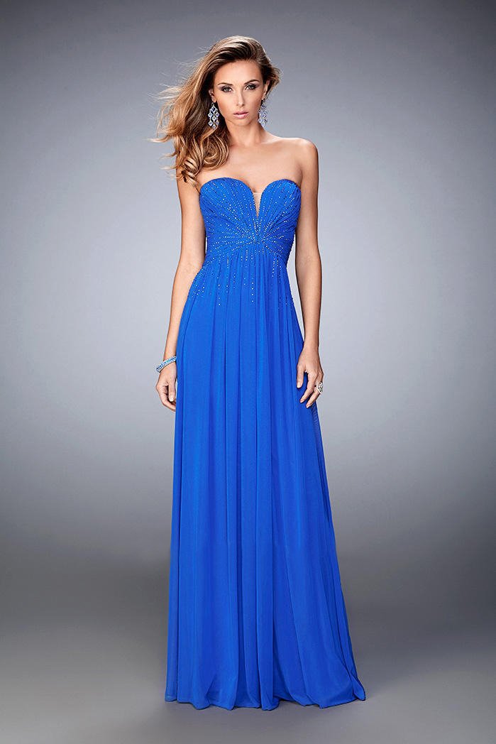 La Femme - 21836 Plunging Sweetheart Empire Gown in Blue