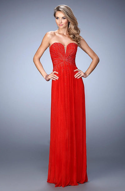 La Femme - 21836 Plunging Sweetheart Empire Gown in Red