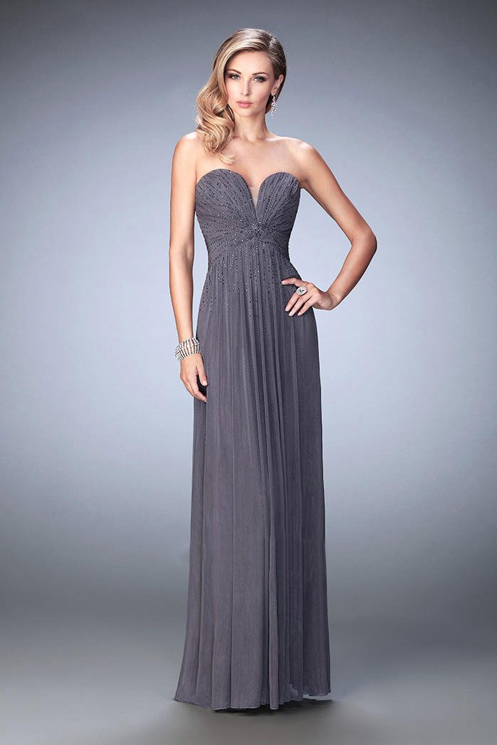 La Femme - 21836 Plunging Sweetheart Empire Gown in Gray