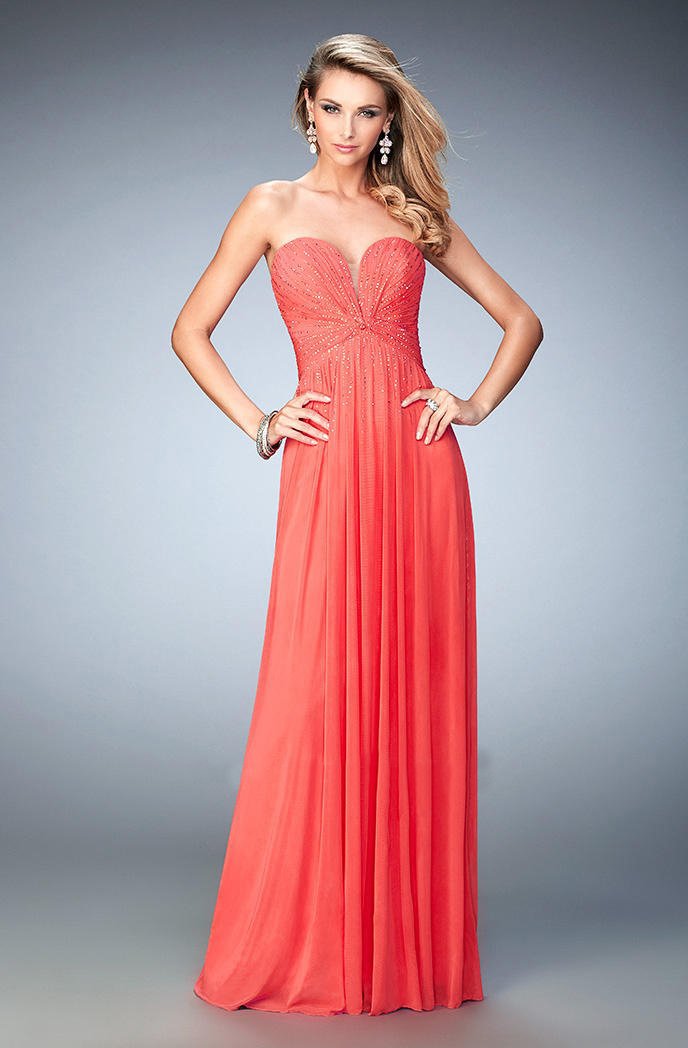 La Femme - 21836 Plunging Sweetheart Empire Gown in Orange