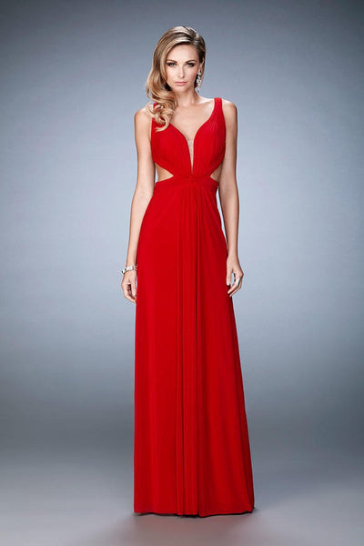 La Femme - 21889 Elegant V-neck Sheath Dress In Red