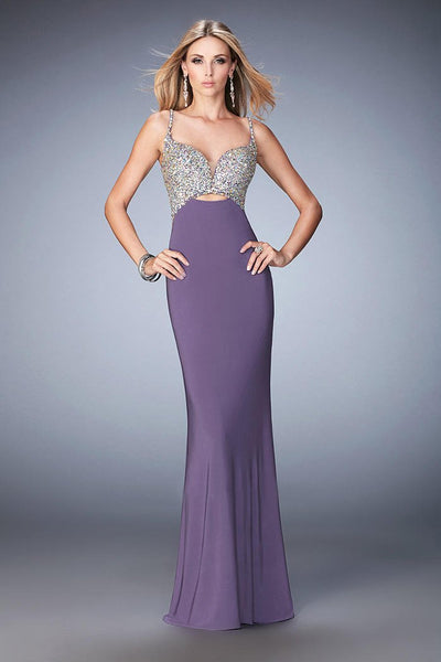 La Femme - 21968 Jewel Ornate Plunging Gown in Purple Haze