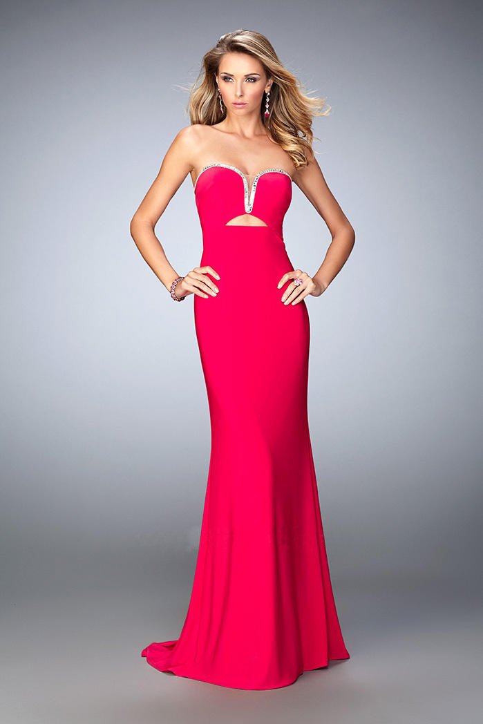 La Femme - 21973 Bejeweled Sweetheart Sheath Dress in Pink